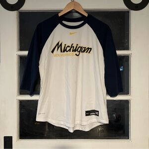 Nike Dri Fit U of M Michigan Wolverines Baseball 3/4 Sleeve Men Sz S Jersey Rare
